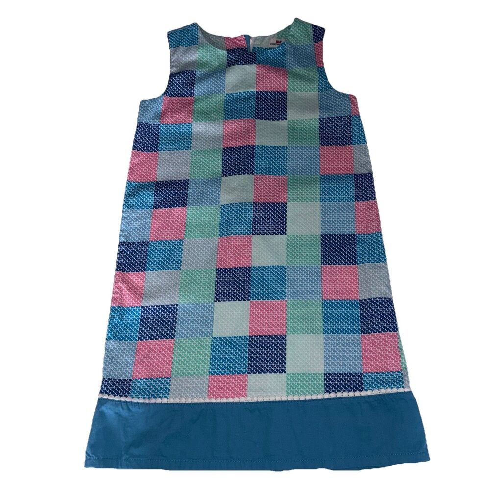 Vineyard Vines Girls Shift Dress Whale Print Patch Shift Dress Size 8 Multicolor